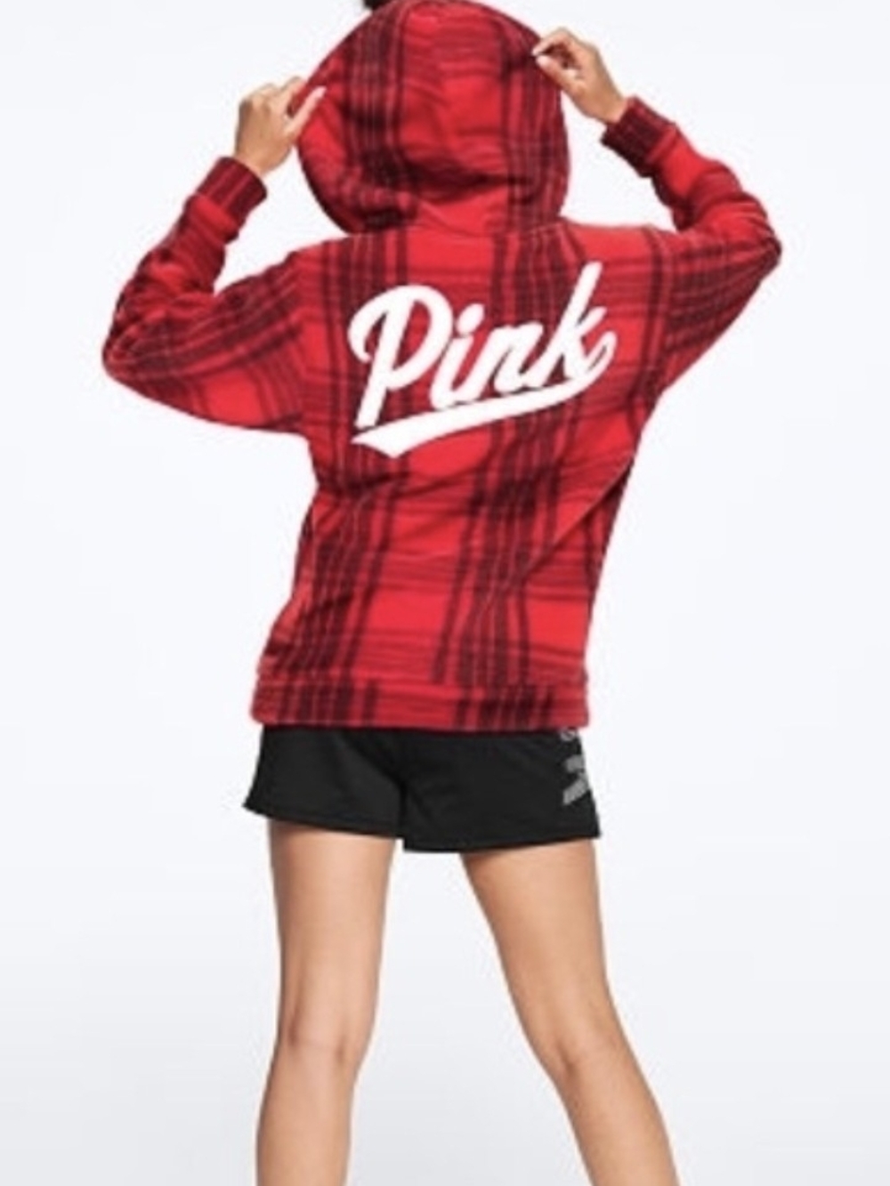 Victoria Secret PINK Line Retired Vintage Plaid Fleece Hoodie Jacket Sz XS